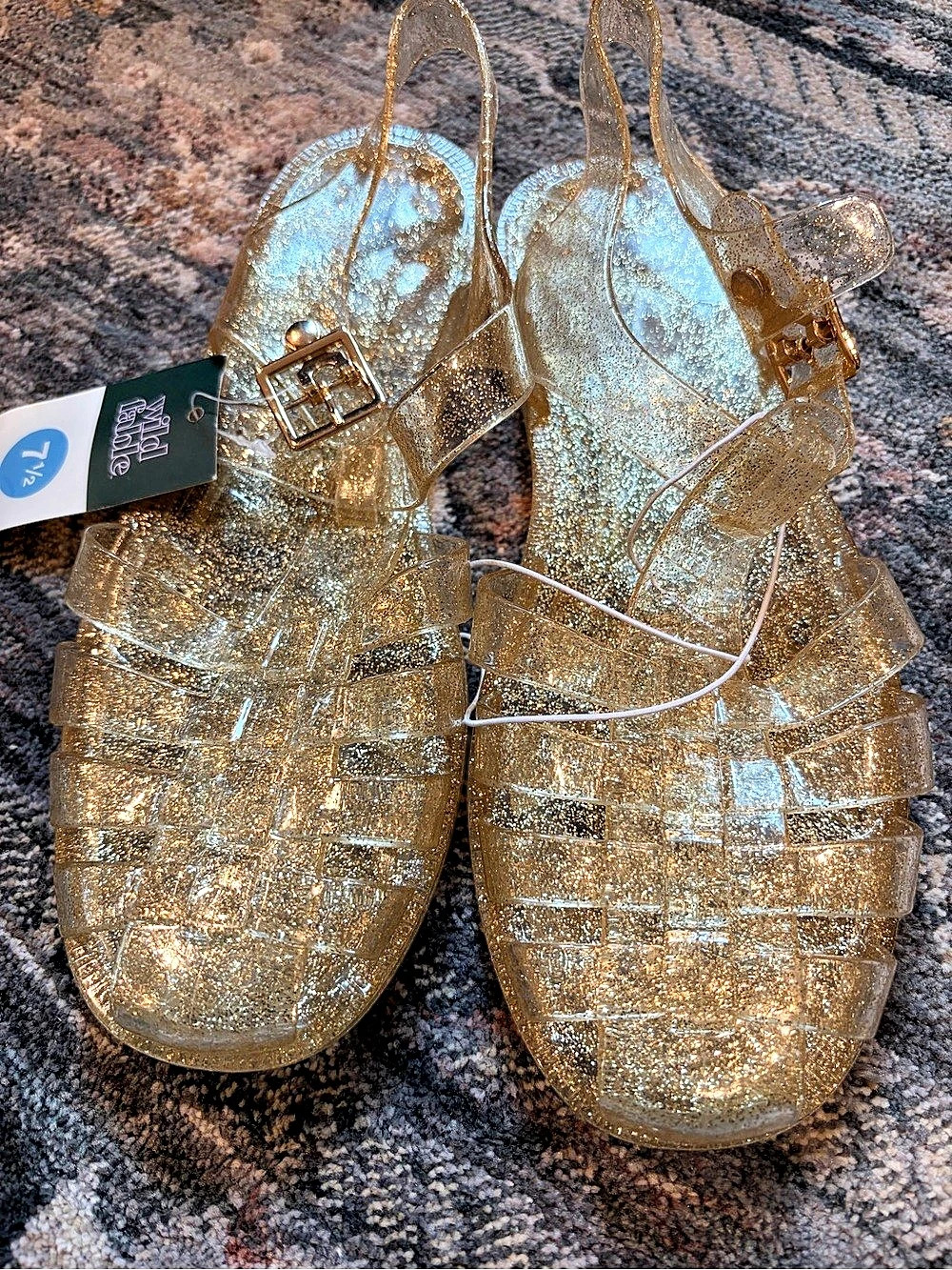 Wild Fable Poppy Gold Glitter Jelly Fisherman Sandals.